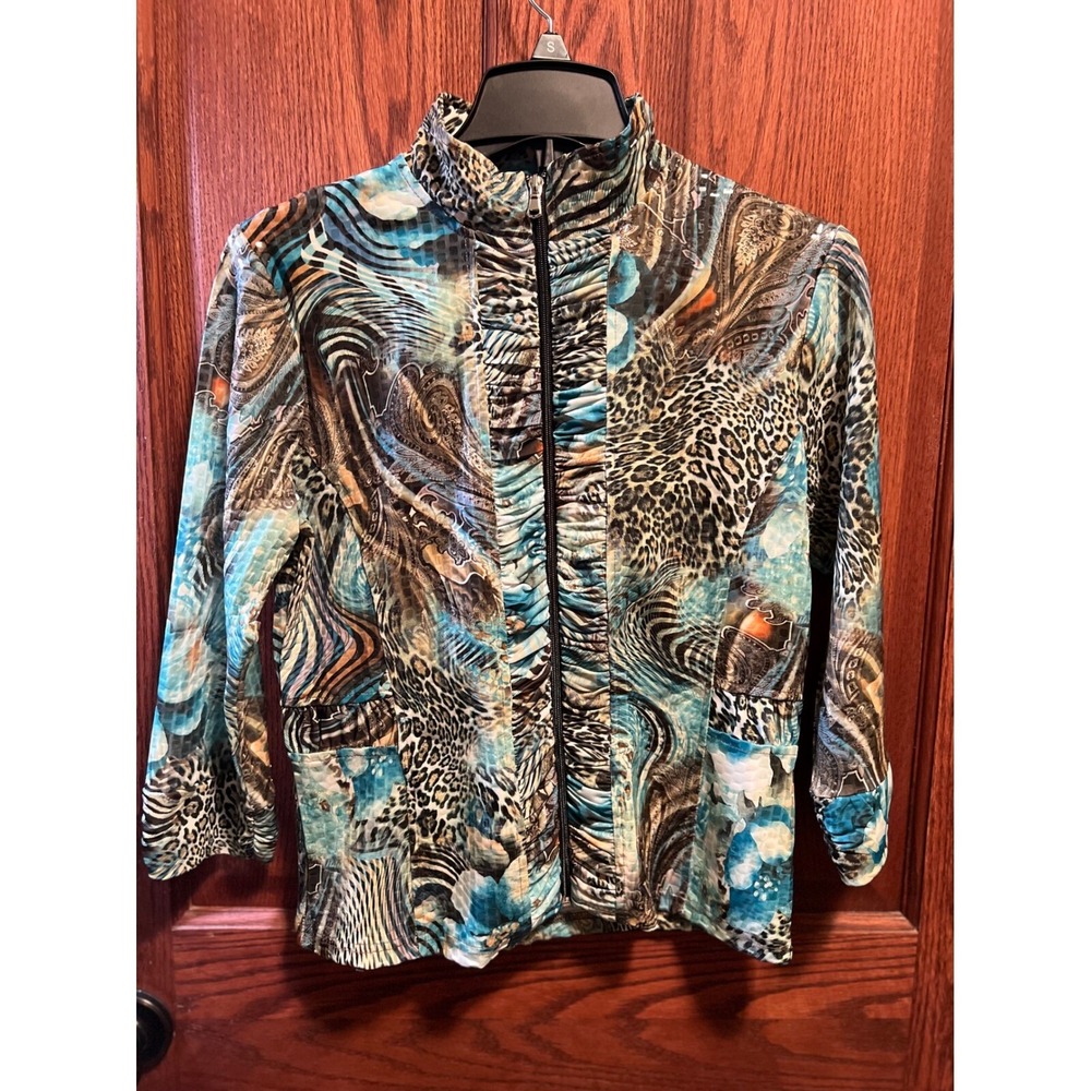 Toni Morgan Animal Print Jacket‎ Ruched Front Lightweight Coat Petite Small